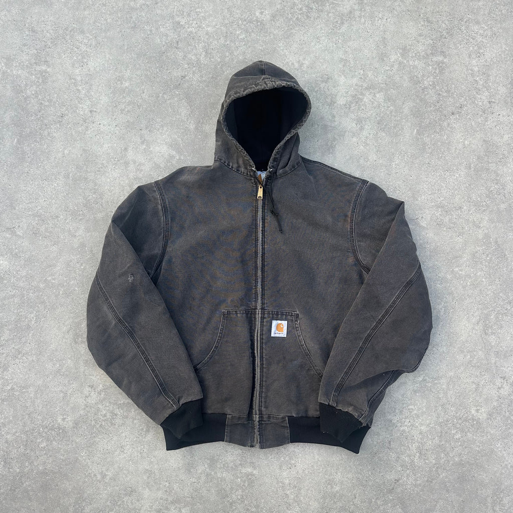 Vintage Carhartt Faded Black Grey Hooded Jacket