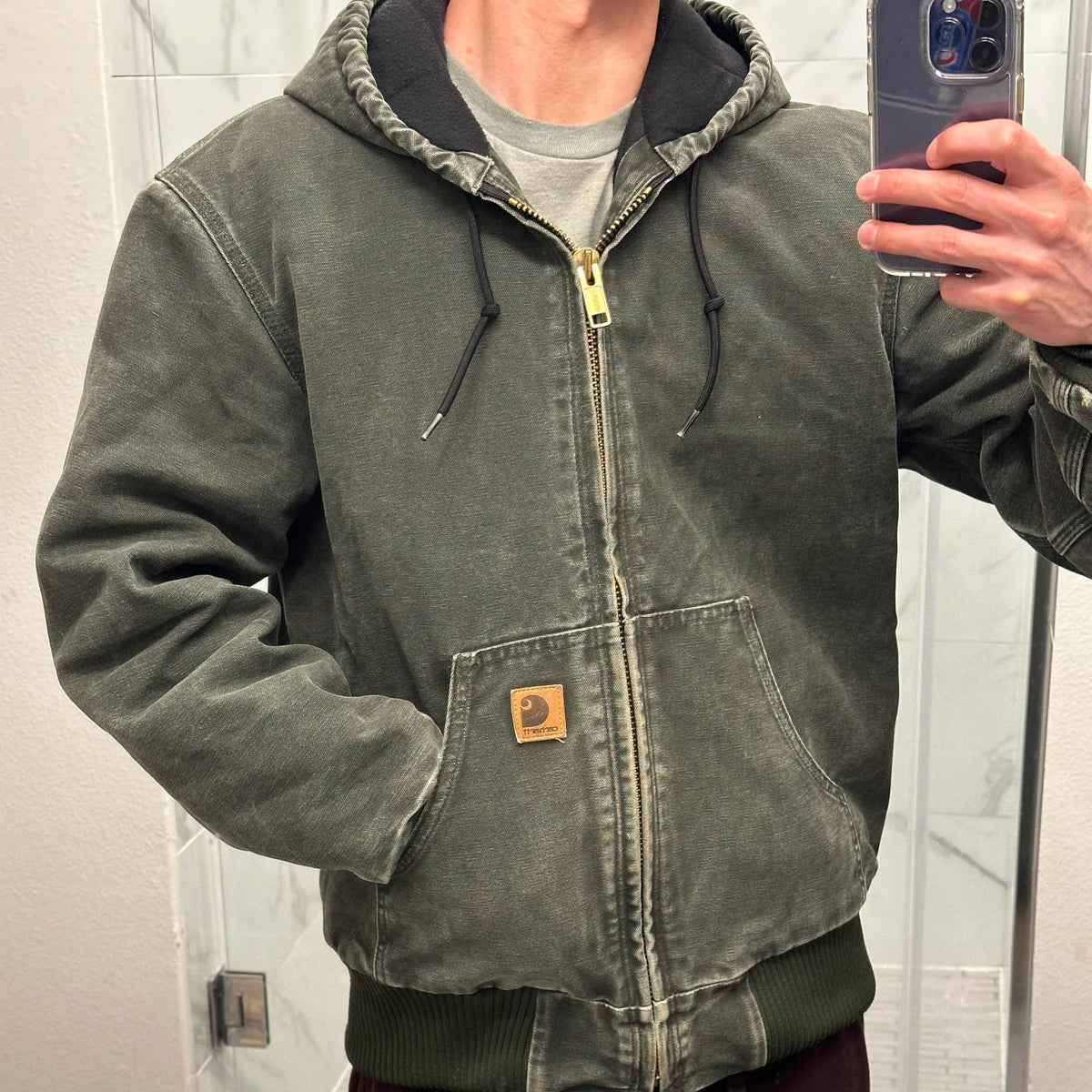 Vintage Carhartt Faded Green Hooded Jacket