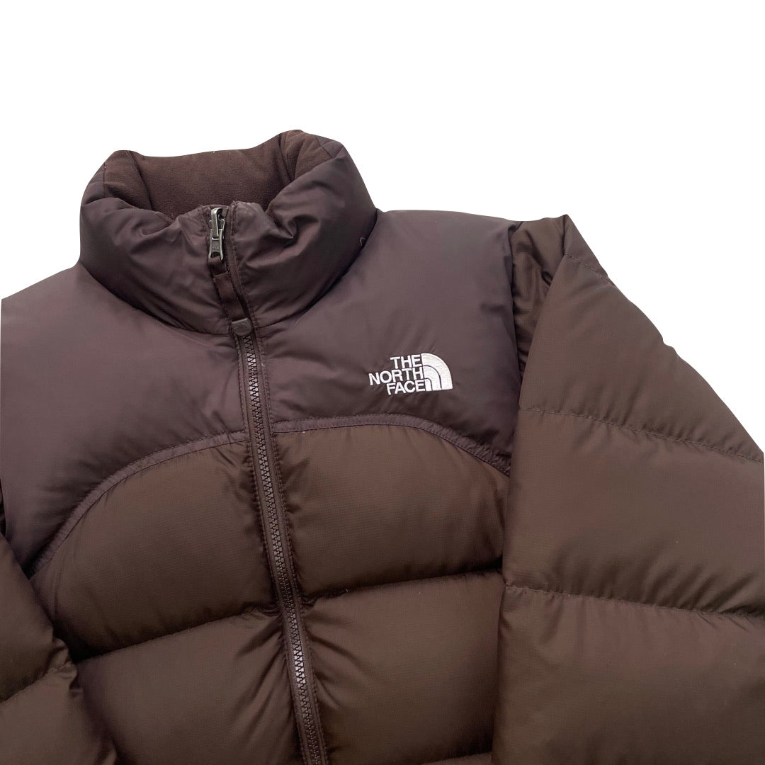 The North Face Womens Brown Puffer Jacket WITH PATCH REPAIR AND STAIN