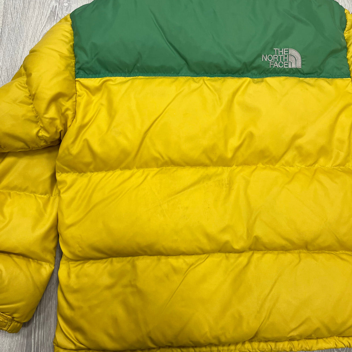 The North Face Yellow & Green Puffer Jacket WITH STAINS