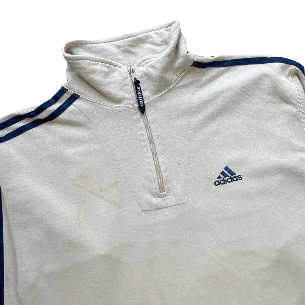 Adidas Light Beige/Brown 1/4 Zip Sweatshirt WITH STAIN