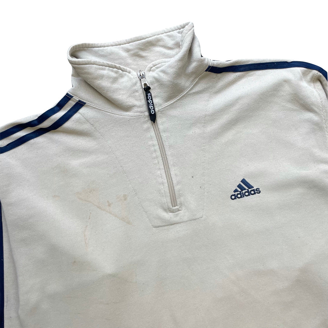 Adidas Light Beige/Brown 1/4 Zip Sweatshirt WITH STAIN