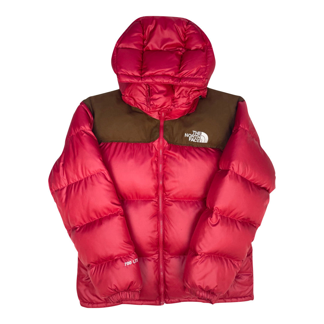 The North Face Red & Brown Puffer Jacket NO HOOD, STAINED