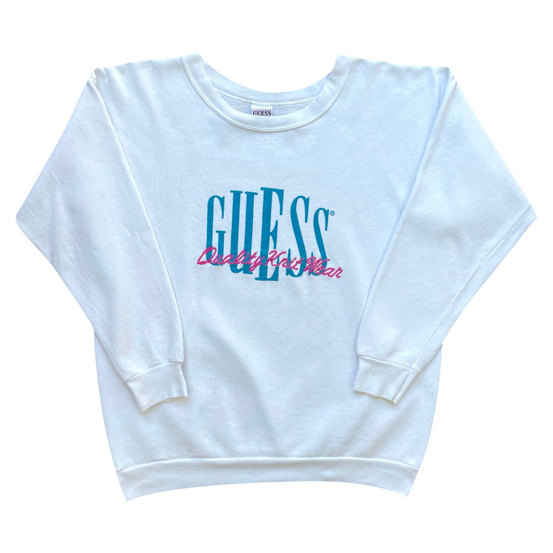 Guess White Wide Neck Sweatshirt