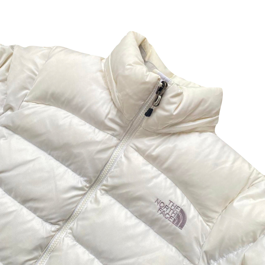The North Face Womens White Puffer Jacket With Grey Detail