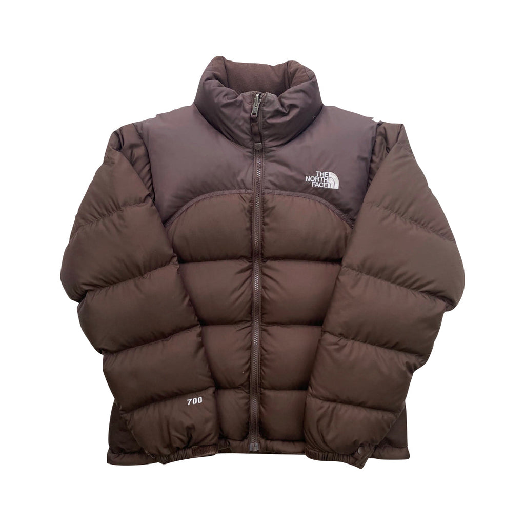 The North Face Womens Brown Puffer Jacket WITH PATCH REPAIR AND STAIN