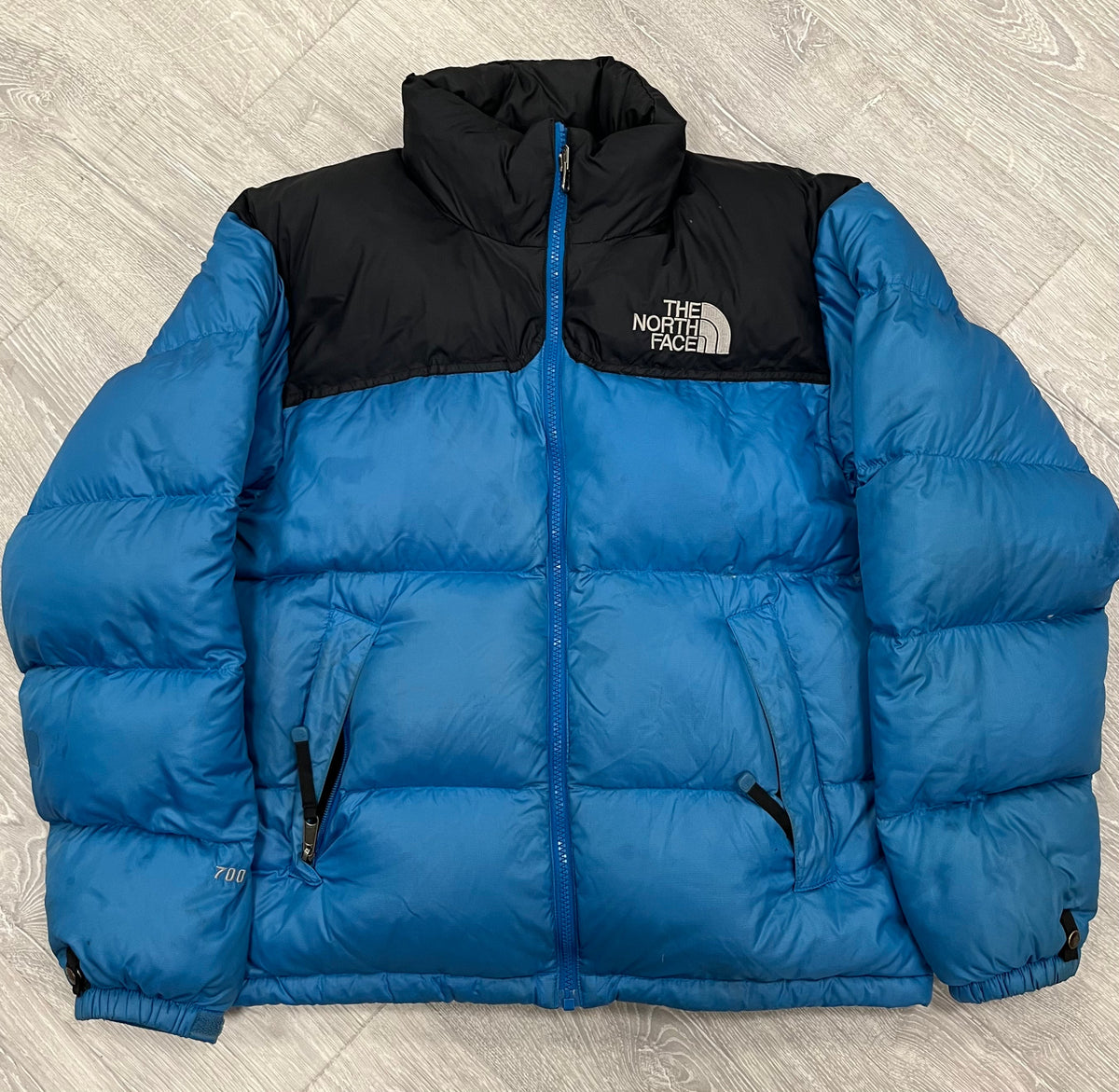 The North Face Baby Blue Puffer Jacket WITH STAIN & REPAIR