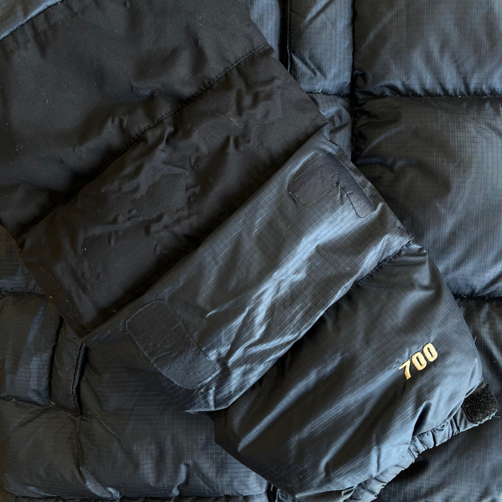 The North Face Navy Blue Baltoro Puffer Jacket WITH REPAIRS