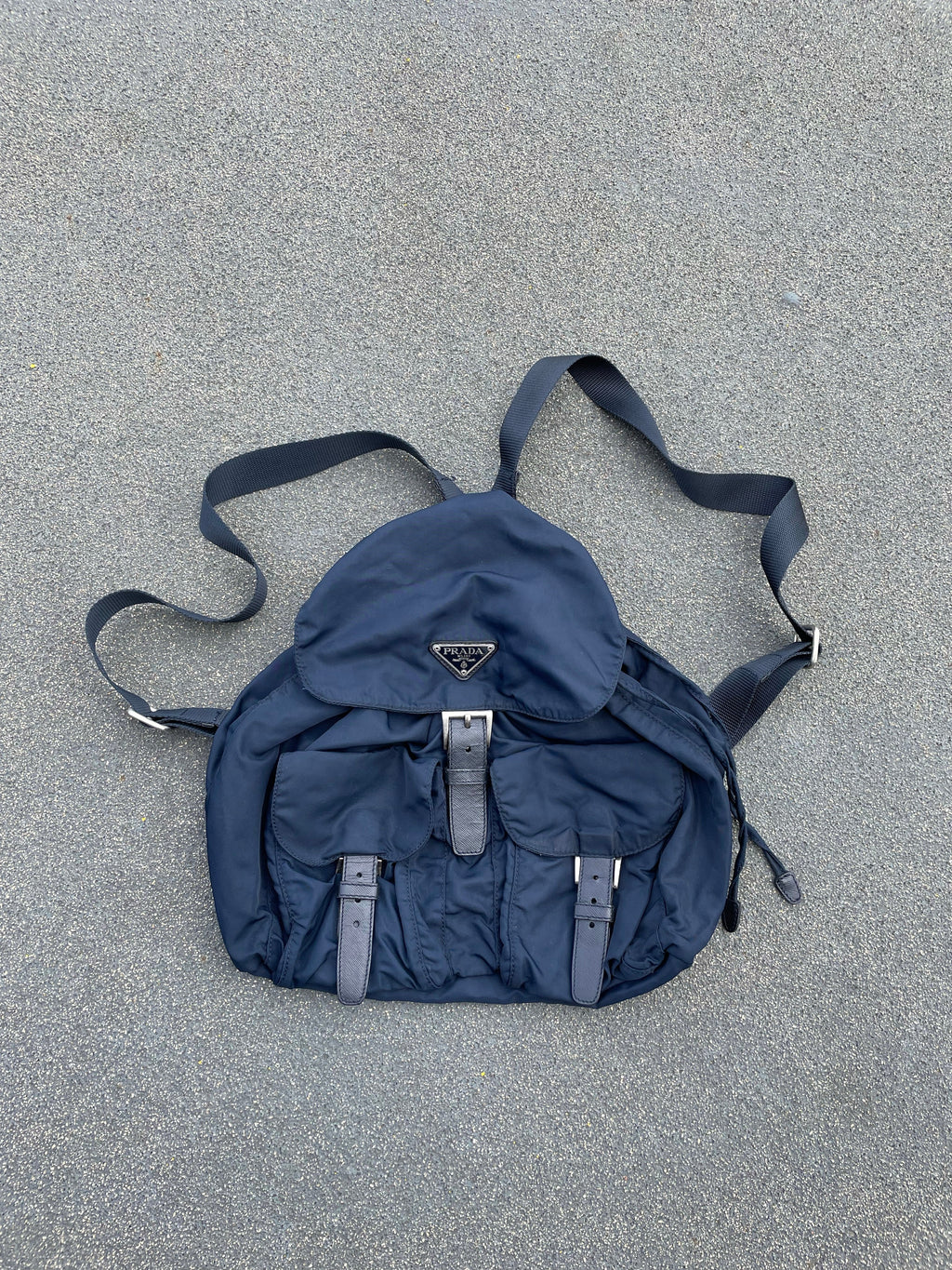 Prada Navy Nylon Bagpack W/Buckles