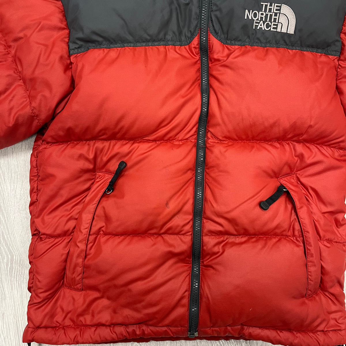 The North Face Red & Grey Puffer Jacket WITH STAIN