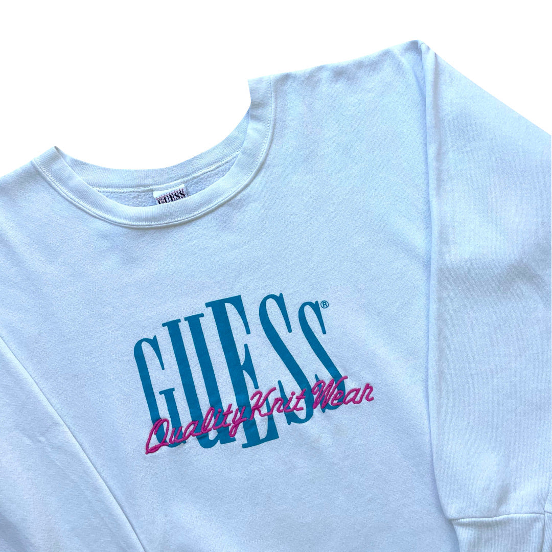 Guess White Wide Neck Sweatshirt